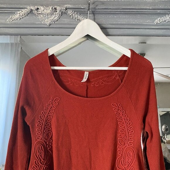 Free People Burnt Orange Long Sleeve Waffle Knit Ribbed Tunic Top Orange S - Picture 2 of 6